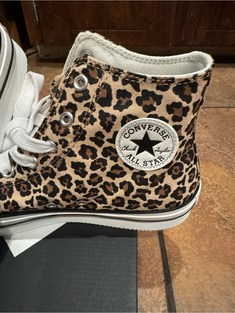 Converse Kid Chuck Taylor All Star Leopard High-Top Sneakers - Tan/Black